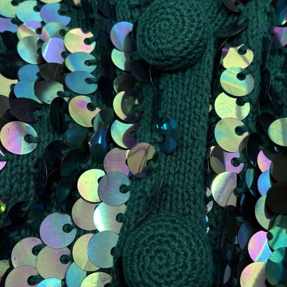 VTG 80s Christmas Party Sequins Festive Green Knit Cardigan Women’s M WICKED - Picture 6 of 12